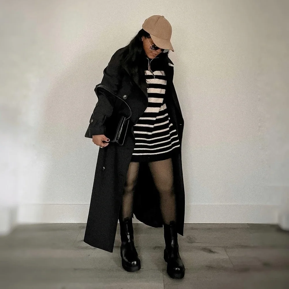 Black/Cream Striped Rib Knit Half Zip Sweater - Picture 2 of 9